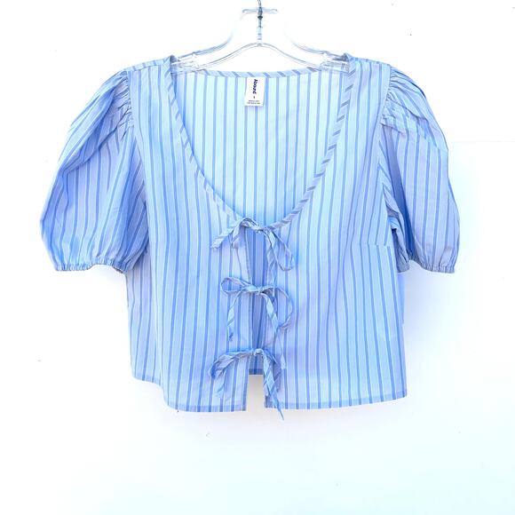 Abound Set Of 2 Bundle Tie Front Bow Cropped Top Puff Shoulder XS Small Blue - Picture 2 of 9